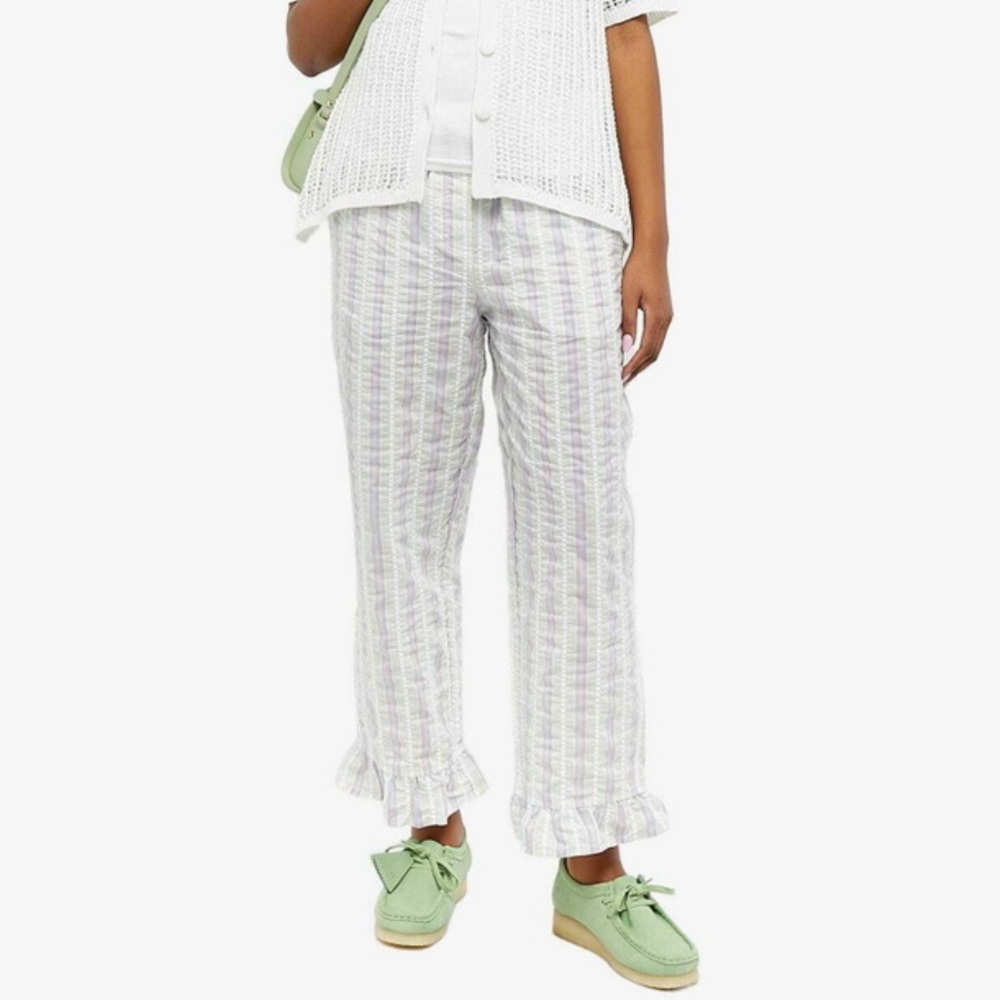 Ganni Seersucker Pant, Mauve Chalk